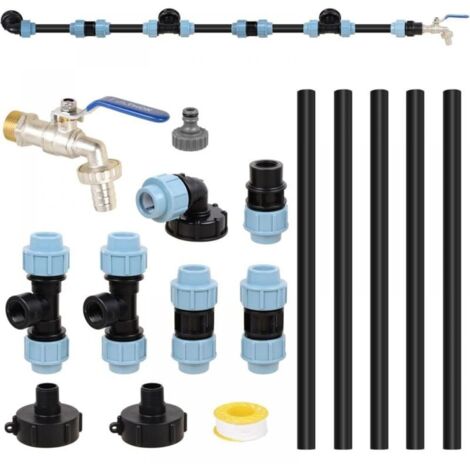 Kit de raccordement IBC S60 x 6 IBC pour 3 réservoirs IBC côte à côte / réservoir de pluie avec robinet de jardin 3/4" (1/5)