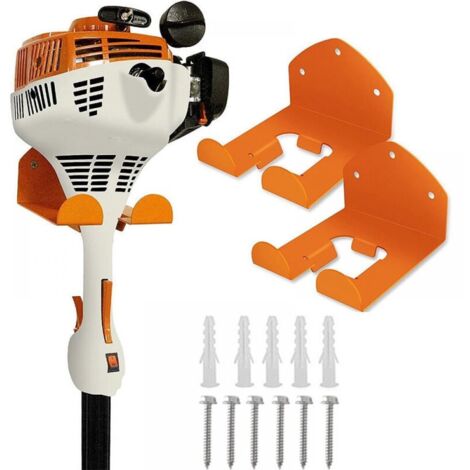 Lot de 2 supports muraux pour débroussailleuse,soutien à la débroussailleuse murale,outils électriques, tronçonneuses, échelles, tondeuses à gazon Orange (1/5)