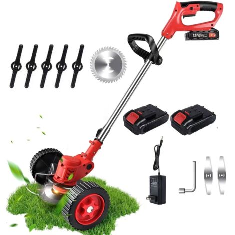 Coupe-Bordure de Jardin sans Fil 24V à Lame Métallique Avec Batterie Li-ion 4 Ah et Chargeur de Batterie,Roues Amovibles,Débroussailleuse Électrique pour Jardins et Pelouses(2pcs battery) (1/5)