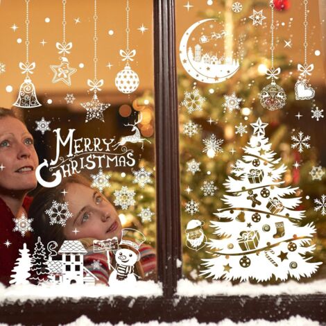 Wothfav Stickers Noel Fenetre Réutilisable, 244 Pièces Autocollant Noel Fenetre, 9 Feuilles Electrostatique PVC Stickers Noel, Flocon De Neige Decoration Noel Interieur Maison Pour Porte Vitrine Verre