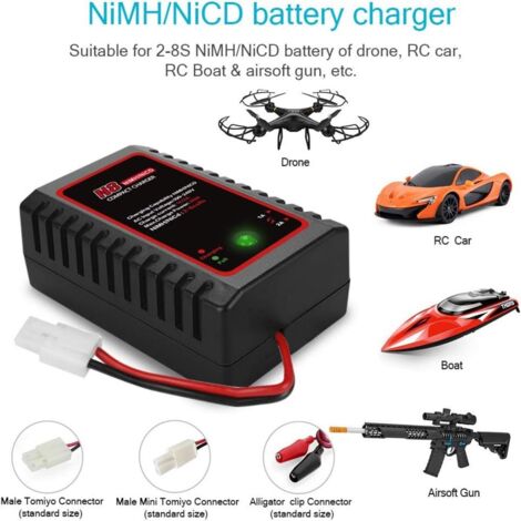 Chargeur Intelligent RC NiMH/NiCd 2-10S – 400-700mA Auto – 6 Adaptateurs (Tamiya, JST, SM, HuanQi, XH) – Protection Surcharge – Pour Voiture/Bateau/Drone