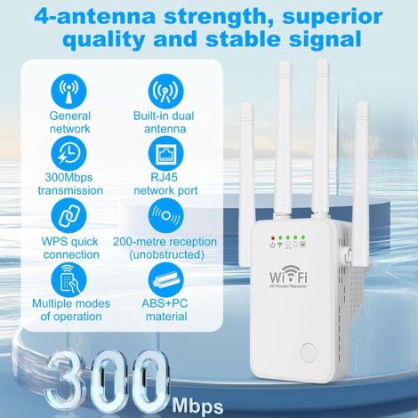 Répéteur WiFi Puissant 300Mbps - Amplificateur Signal WiFi 2.4GHz Extenseur Avec Mode AP/RP Et WPS, Compatible Toutes Box Internet