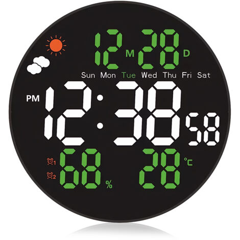 Grande horloge murale numérique de 20 cm (8 pouces) avec changement de couleur RVB, télécommande, luminosité automatique, affichage de la température, week-end pour la maison/chambre (1/5)