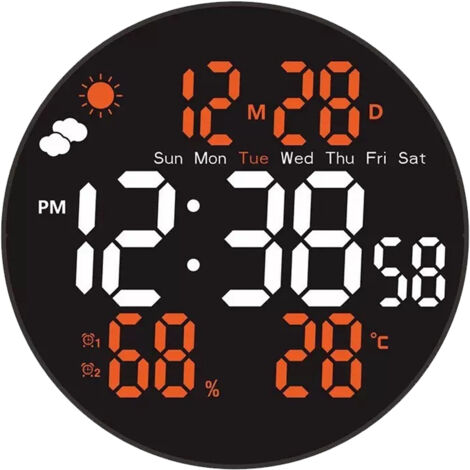 Grande horloge murale numérique de 20 cm (8 pouces) avec changement de couleur RVB, télécommande, luminosité automatique, affichage de la température, week-end pour la maison/chambre (1/5)