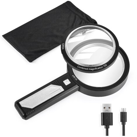 Loupe LED 6X 15X Double lentille avec 6 lumières LED loupe de Poche pour Les Personnes âgées Lecture Inspection Travail Artisanal matériau Acrylique ABS (1/5)