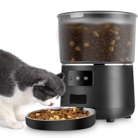 Distributeur automatique de croquettes pour animaux, 4 L, application intelligente avec graffiti, distributeur de croquettes pour chats, fonctions vocales et vidéo, pour chats et chiens