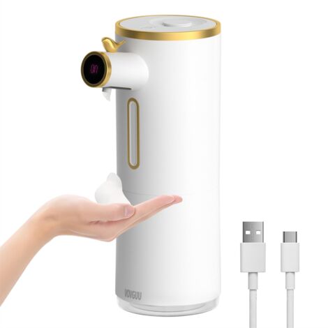 Distributeur automatique de savon mousse avec capteur, chargement USB, pompe à micro-mousse, réservoir de 300 ml, technologie de mousse hygiénique sans contact, pour salle de bain et cuisine (1/5)