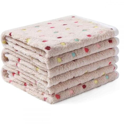 Lot de 3 couvertures ultra douces à pois pour animaux de compagnie (chien, chiot, chat), marron, grande taille (1/5)