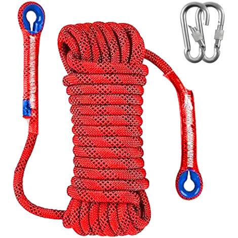Corde maritime en polyester 10 m x 10 mm – Rouge, résistance à la rupture 1000 kg, double tresse avec 2 mousquetons, pour activités de plein air et camping (1/5)