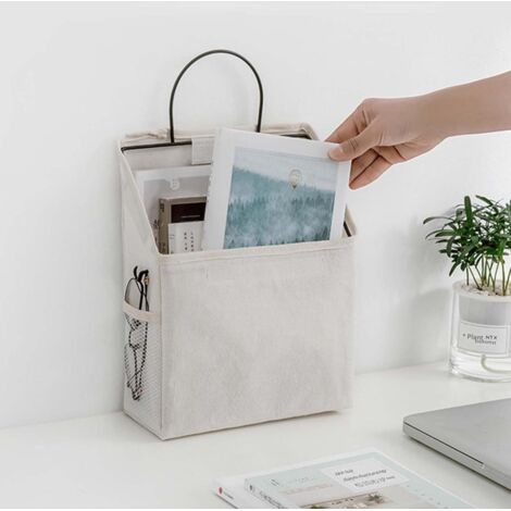 Mikihat 2 Pièces Sac Rangement Mural Suspendu Coton Lin - Organisateur Poche Murale Gris Blanc Avec Cadre Métal Et Crochet
