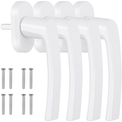 Poignées de fenêtre blanches, lot de 4, verrou de fenêtre en aluminium, poignée de porte-fenêtre sans cylindre de verrouillage, longueur de goupille 35 mm, poignées de porte avec vis pour fenêtres (1/5)