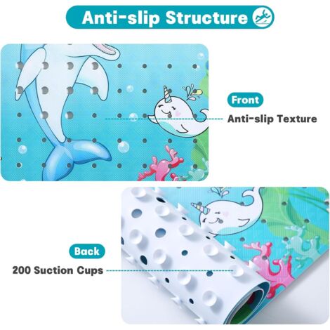 Tapis De Bain Enfant Antidérapant Forme Baleine 75x35cm - Caoutchouc Naturel, Sans BPA, Lavable - Pour Sécurité Et Amusement Dans La Baignoire