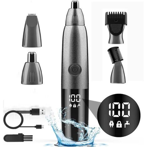 Tondeuse Nez Homme, 4 en 1 Tondeuse Nez Oreilles Homme Femme IPX7, USB Rechargeable Pour Affronter Oreilles Barbe Sourcils