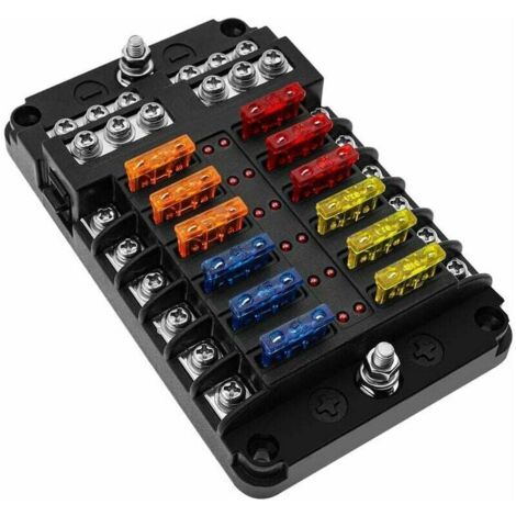 6/12 Voies Boîte Fusibles 12V, Porte Fusible Blocs Fusible Lame avec 16 Fusibles LED Couvercle de Protection pour 12V/24V Voiture Automobile Bateau Marine Camion SUV (12 Voies) (1/5)