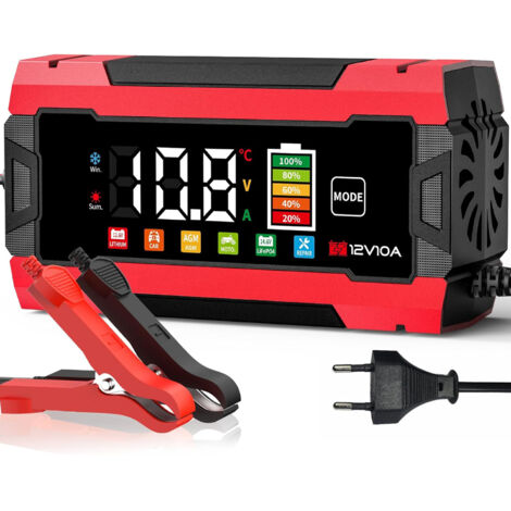 10A Chargeur de Batterie Voiture, 12V 10A LiFePO4 Chargeur Batterie pour Moto avec Réparation Automatisée, 6 Modes Maintien de Chargeur Batterie avec Écran LCD pour AGM/Gel/Wet/SLA (1/5)