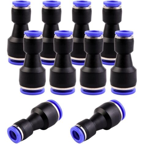 Lot de 10 raccords rapides de 12 à 8 mm de diamètre variable - Réducteurs pneumatiques Push In - Raccord rapide pour le raccordement à l'air et à l'eau (1/5)