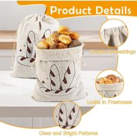 Ensemble De 2 Sacs à Pain En Lin, Sac Réutilisable Avec