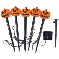 Lot de 5 lampes solaires citrouille pour décoration d'Halloween, décoration de jardin d'Halloween, lampes solaires citrouille, pathway pour Halloween, extérieur, résistant aux intempéries