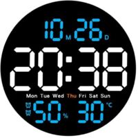 Horloge Murale LED, Horloge numérique, Cadeau pour Horloge électronique, réveil, pour Chevet, Restaurant, Bleu Ciel