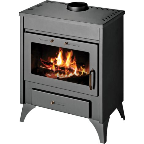 V05 – Thermo-poêle à bois 13 kW – Échangeur d’eau intégré – Rendement 79,53 % – Pour chauffage et production d’eau chaude (1/2)