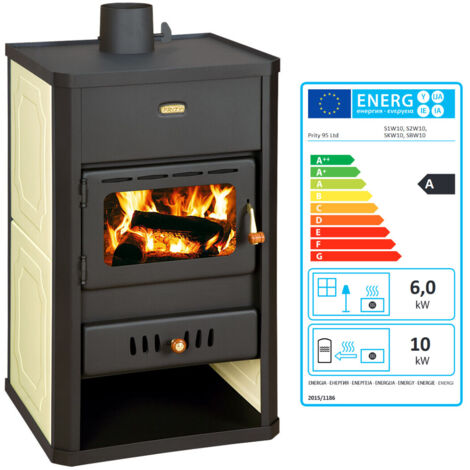 Thermopoêle à bois Prity S1 W10 – 13,3 kW, Noir Graphite, Chaudière Intégrée de 14 L, Classe A (1/4)