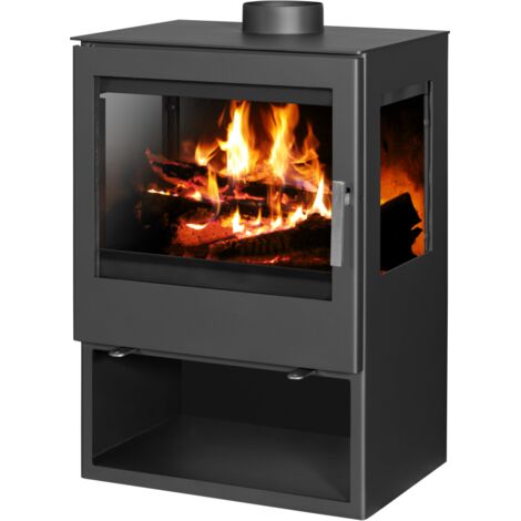 V05 – Poêle à bois 9,76 kW avec grande vitre panoramique – Rendement 82,05 % – Émissions CO 0,0396 % – Dimensions 563x453x860 mm