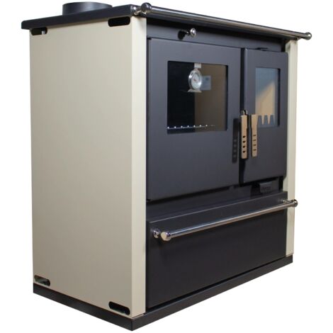 Cuisinière à Bois Verso CS Plus - 7,7 kW Plaque Supérieure en Métal, Panneaux Latéraux Ivoire, Design Pratique et Sortie Fumée à Gauche