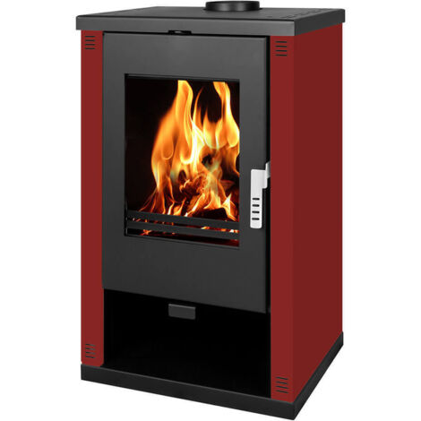 Poêle à bois Verso Theia - 9 kW  Panneaux latéraux bordeaux et design contemporain (1/5)