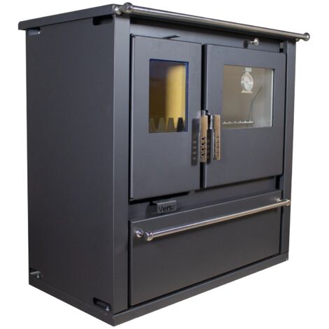 Cuisinière à bois 7,7 kW – Plaque métal – Four inox – Volume de chauffe 100-120 m³ – Rendement 82,2 % – Température fumées 223,8 °C – Verso