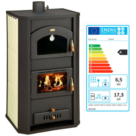 Thermopoêle à bois avec four PRITY FG W20 – 23,8 kW, Noir Graphite, Classe A, chaudière 37 L intégrée (1/5)