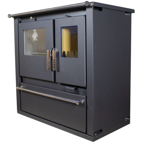 Cuisinière à Bois Verso CS Plus - 7,7 kW  Plaque Supérieure en Métal, Four en Inox et Sortie Fumée à Gauche