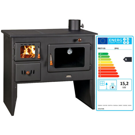 Poêle à bois avec four PRITY 2P41 – 15,2 kW, Noir Graphite, Classe A, Design traditionnel pour cuisine et chauffage (1/4)