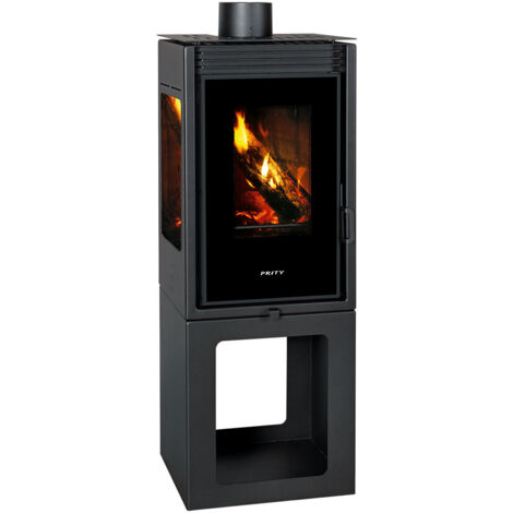 Poêle à bois PRITY PMV3-TV – 11 kW, Noir Graphite, Classe A, Design Panoramique Élégant (1/2)