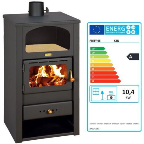 Prity – Poêle à bois 10,4 kW avec niche – Émissions réduites CO 791 mg/Nm³ – Rendement 77,4 % – Pour bois sec – Diamètre conduit 130 mm (1/5)