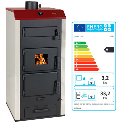 Prity – Poêle à bois avec chaudière – 36,4 kW – Classe énergétique A – Réservoir 72 L – Chauffage central pour grands espaces (1/5)