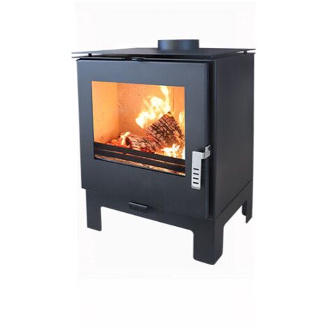 Poêle à bois compact 5 kW – Rendement 80,2 % – Volume chauffable 70-100 m³ – Émissions réduites – Diamètre sortie fumées Ø150 mm – Verso (1/4)