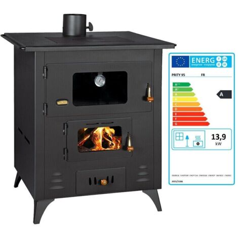 Poêle à bois avec four PRITY FR – 13,9 kW, Noir Graphite, Classe A, Four Spacieux avec Thermomètre (1/5)