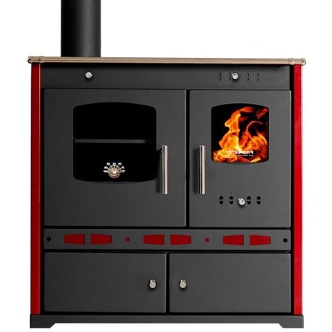 Prometey – Cuisinière à bois 7,5 kW – Efficacité A+ 83,63% – Sortie de fumée gauche – Dimensions 815x530x800mm – Surface de chauffe 40-100m²