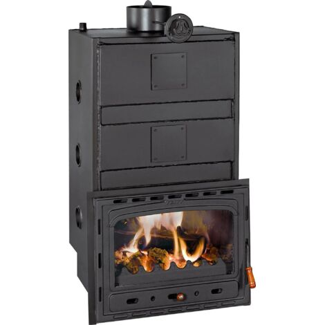 Prity – Insert cheminée 40 kW avec réservoir 54 L – Porte en fonte – Efficacité A – Raccordement Ø 200 mm – Pour chauffage central (1/4)
