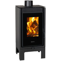 Poêle à bois PRITY PMV-TV SL – 11 kW, Noir Graphite, Classe A, Design Panoramique Compact