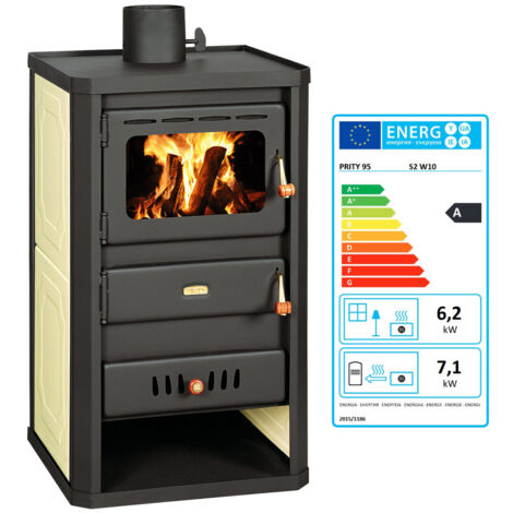 Wasserführender Holzofen Prity S2 W10 – 13,3 kW, 14 L Wärmetauscher, Graphitschwarz, Energieklasse A