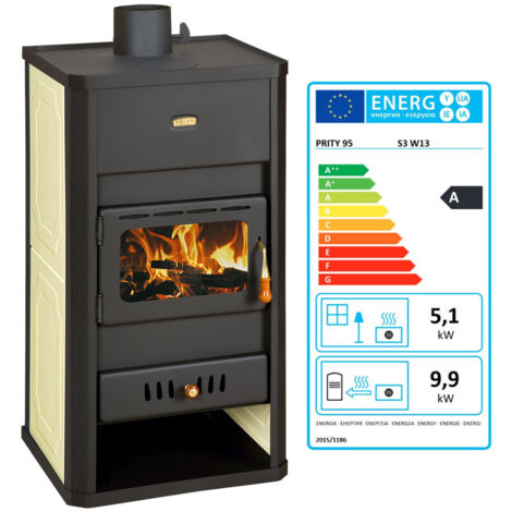 Wasserführender Holzofen Prity S3 W13 – 15 kW, 16 L Wärmetauscher, Graphitschwarz, Energieklasse A
