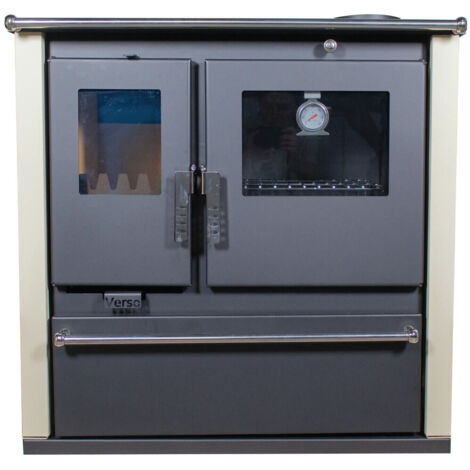 Holzherd Verso CS Plus – 7,7 kW – Metallplatte oben, elfenbeinfarbene Seitenwände, funktionales Design – Energieklasse A
