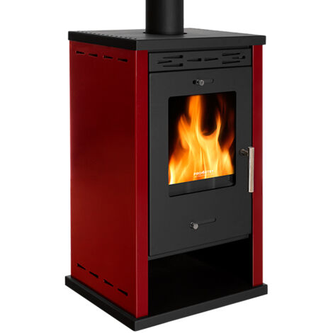 Holzofen Prometey Eco 3 – 8,5 kW – Seitenteile bordeauxfarben, leistungsstark und effizient – Energieklasse A