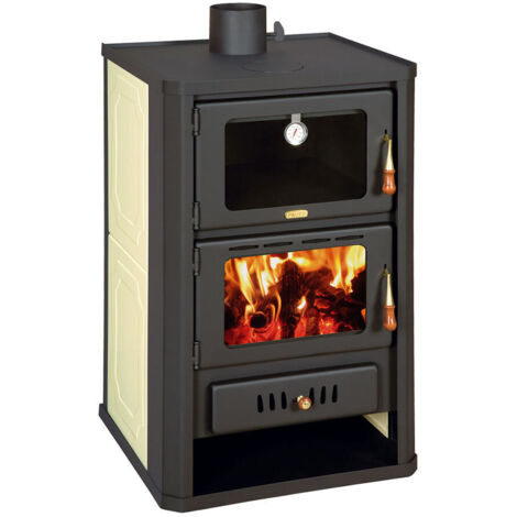Thermo-Holzofen Prity FG W15 mit Backfach – 19,4 kW – Graphitschwarz – Energieklasse A – Mit integriertem 18-Liter-Wärmetauscher