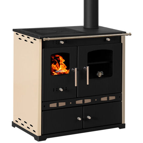 Holzherd Prometey Perfect Eco Lux Ivoire – 7,5 kW – Gussplatte, klassisch elegante Optik, Farbe Elfenbein – Energieklasse A