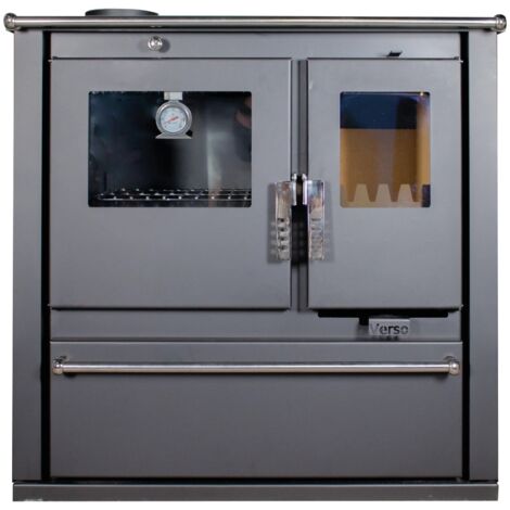 Holzherd Verso CS Plus – 7,7 kW – Metallplatte oben, funktionales Design und Rauchrohr links – Energieklasse A