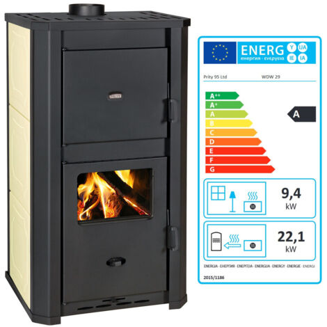 Wasserführender Holzofen Prity WD W29 D – 31,5 kW, 44 L Wärmetauscher, Graphitschwarz, Energieklasse A