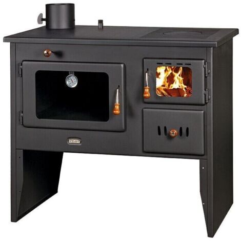 Holzherd Prity 1P41 W12 mit Backfach und Wärmetauscher – 16,1 kW – Rauchrohr seitlich links – Energieklasse A – Rustikales Design
