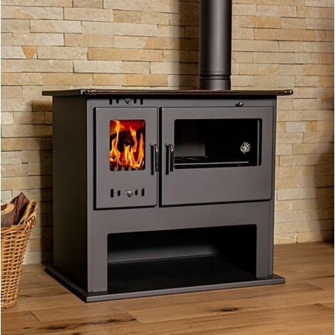 Holzherd V05 Viki Lux – 10,5 kW – Metallplatte oben und funktionales Design – Energieklasse A